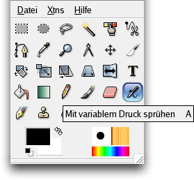 Die Sprühpistole im Werkzeugfenster